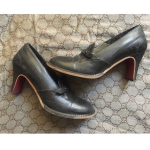 DIESEL ‘Dottie’ Round Closed Toe Red Bottoms Leather Classic Retro Black Pumps 3